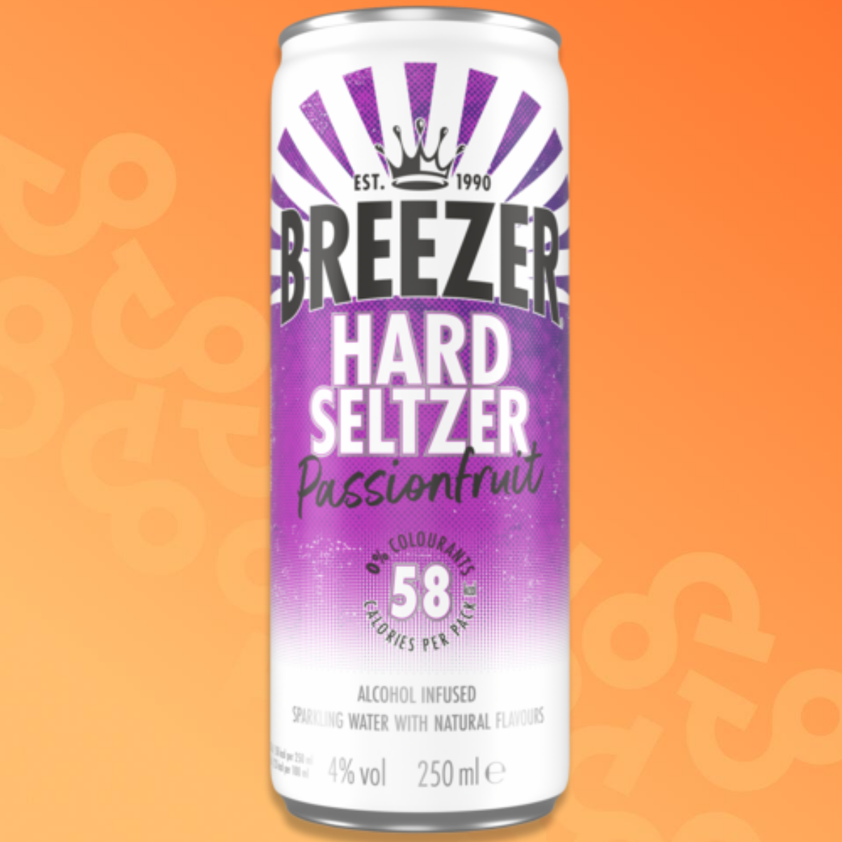25 cl can of Breezer hard seltzer Passionfruit