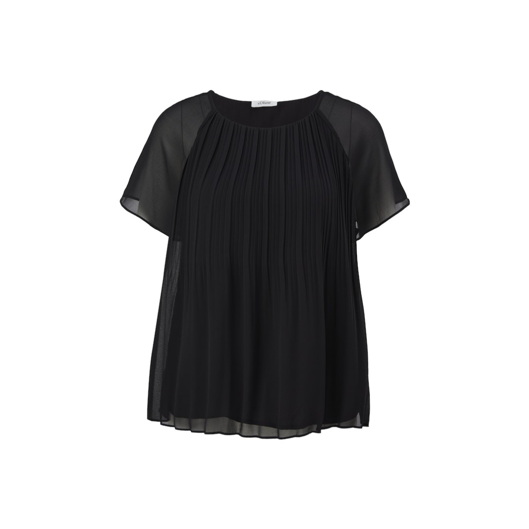 s.Oliver Black Label - Damen Kurzarmbluse - Schwarz - Größe: 36 - bei Tara-M