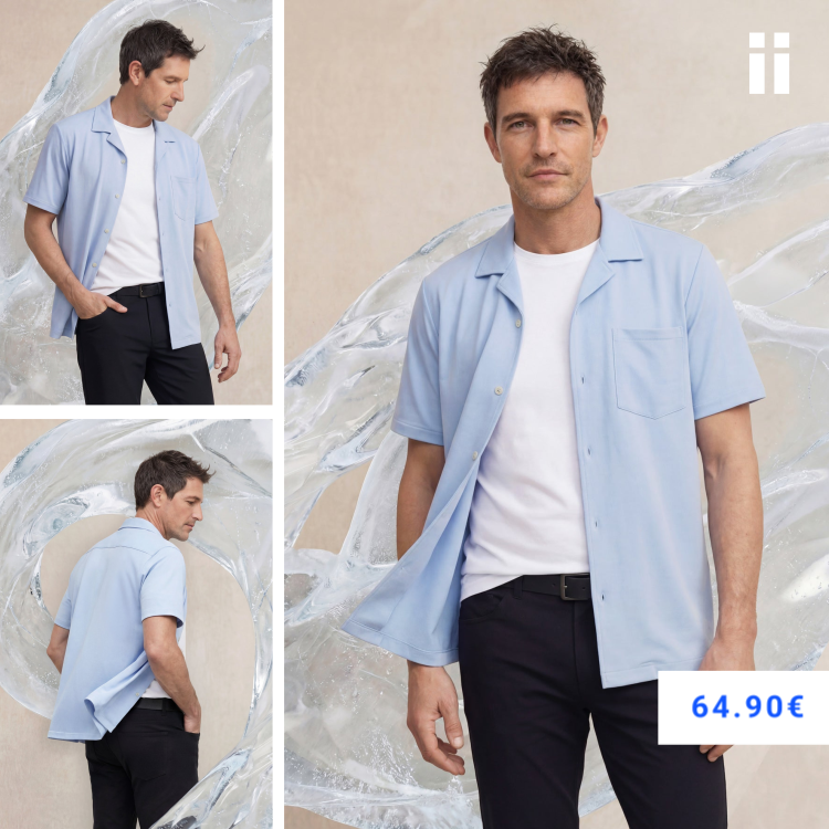 Camisa bowling ICE azul halo heather manga corta hombre hombre