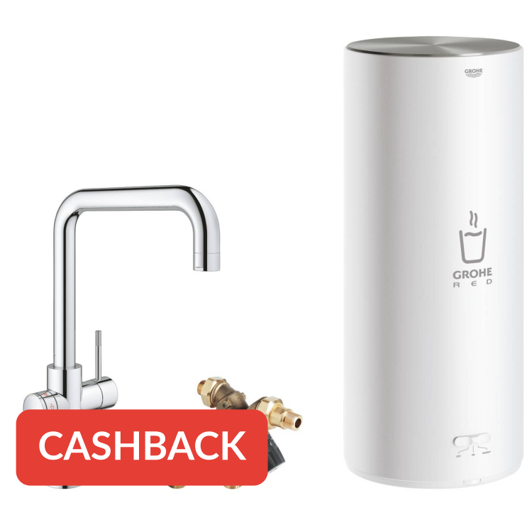 Grohe Red 3-in-1 kokendwaterkraan met U-uitloop en combi boiler chroom