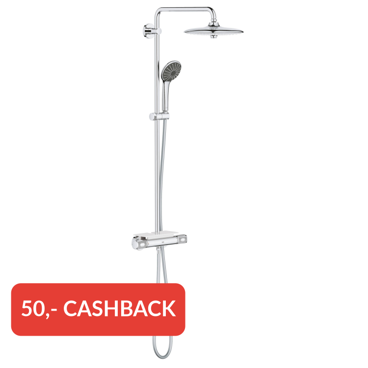 Grohe QuickFix Vitalio Joy 260 regendoucheset met 6 straalsoorten en EasyReach Tray Ø26cm chroom