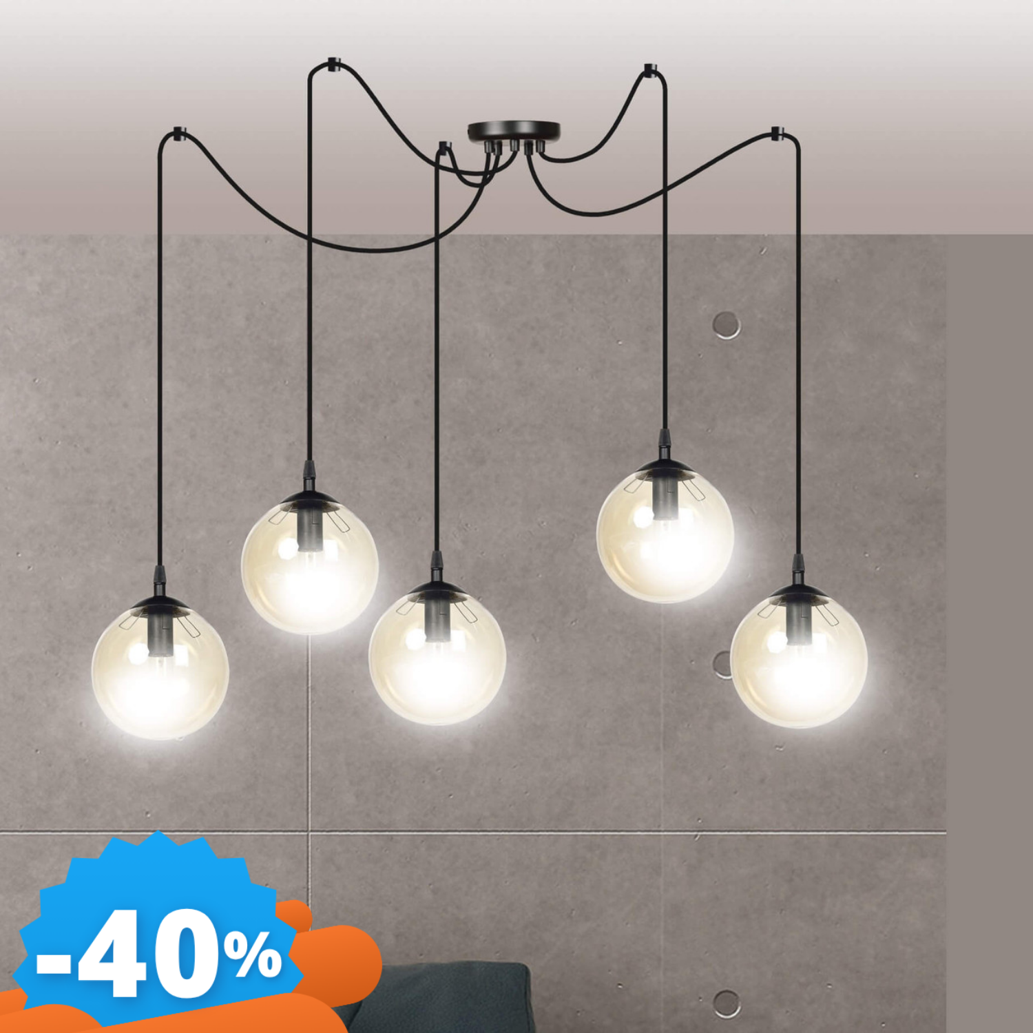 Emibig Lighting Chiare Lampadario A Sospensione Gigi 5 Black Miodowy