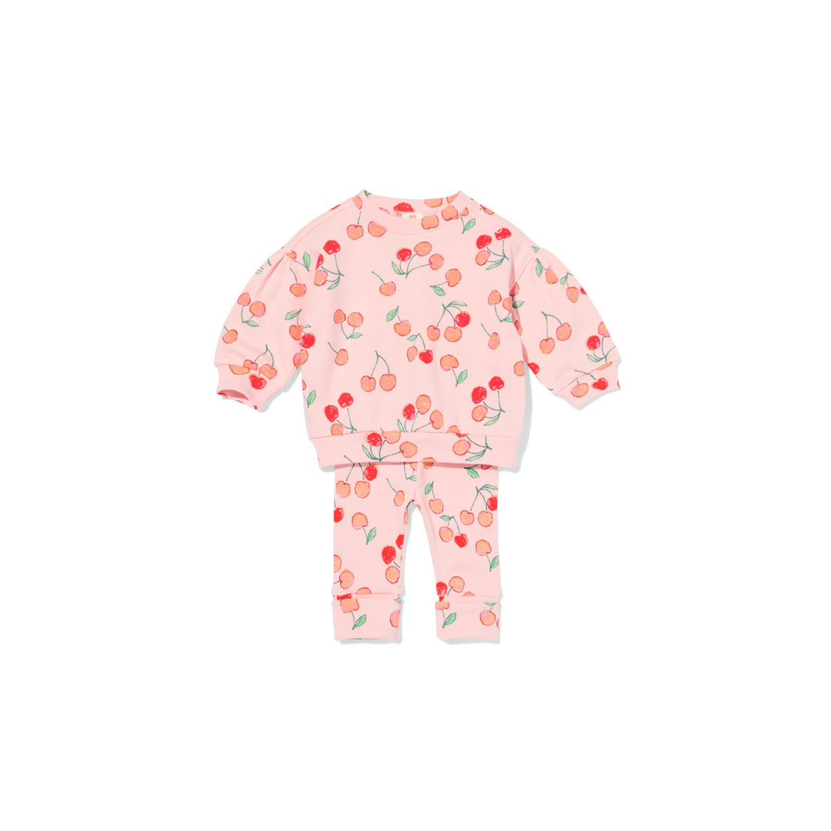 HEMA Babykleding sweatset comfy fit rib kersen lichtroze (lichtroze)