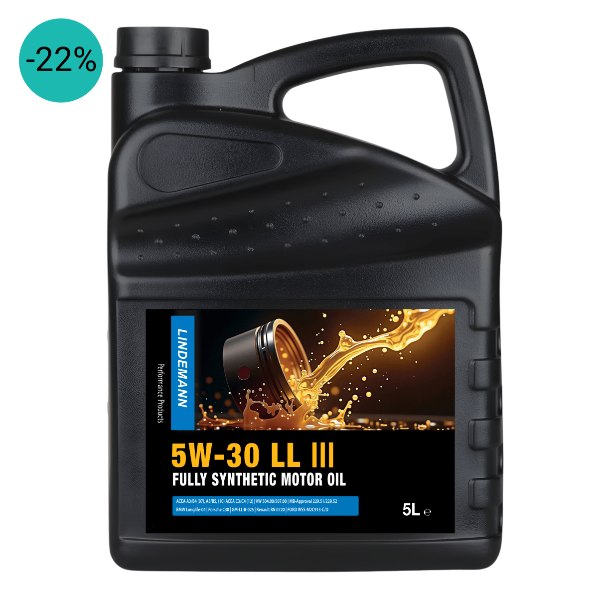 Lindemann Motorolie 5W-30 LL 5L | C3 | voor oa VW, BMW, Opel | Longlife | Volsynthetisch | Benzine & Diesel | Dutch Performance Products