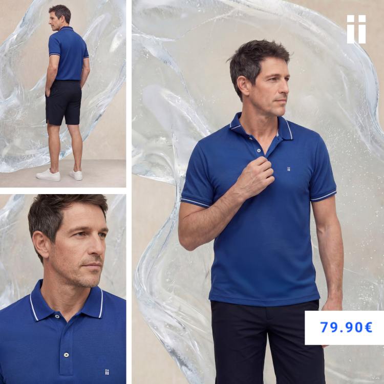 Polo manga corta hombre azul eléctrico Ice