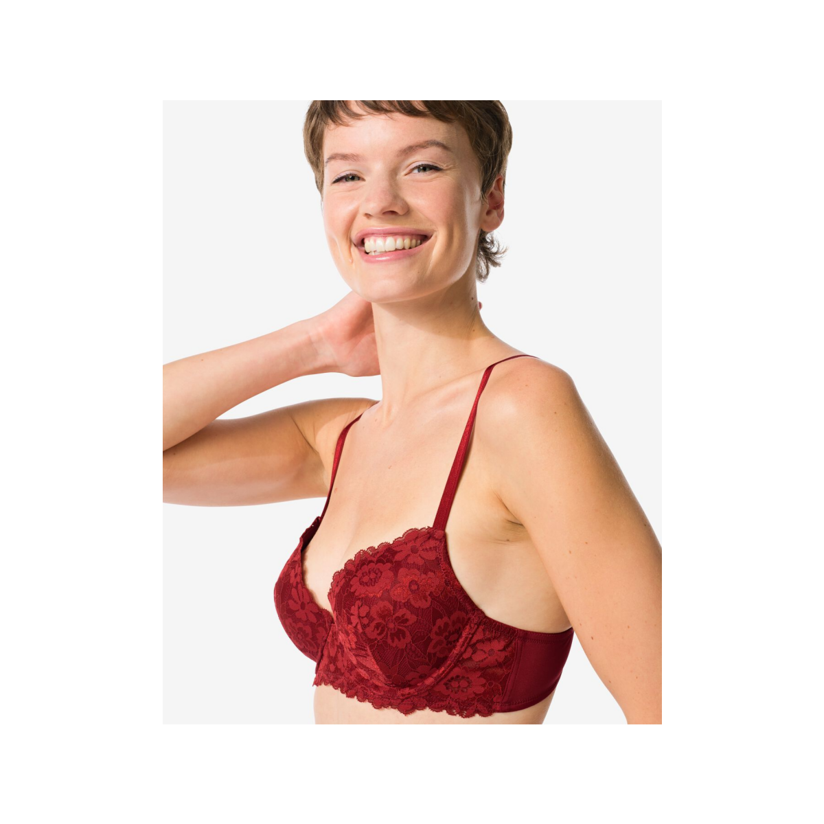 HEMA Voorgevormde kanten bh met beugel donkerrood (donkerrood)