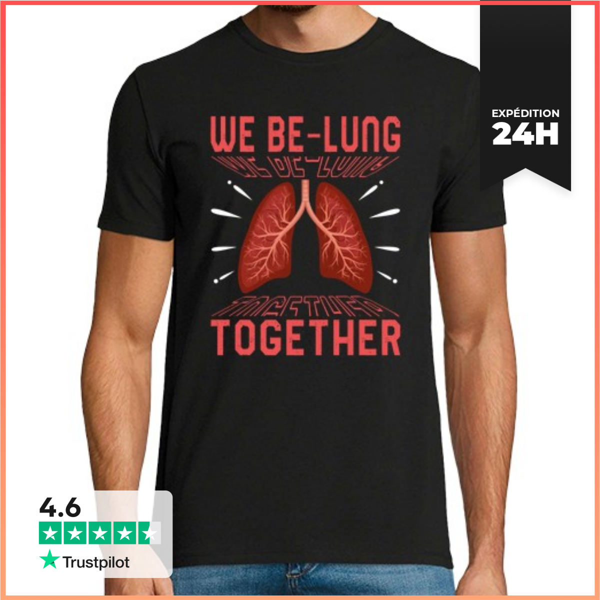 Tee Shirt Homme Manche Courte chemise d'inhalothérapeute nous sommes poumons ensemble rt life valentine tee pneumologue asthme