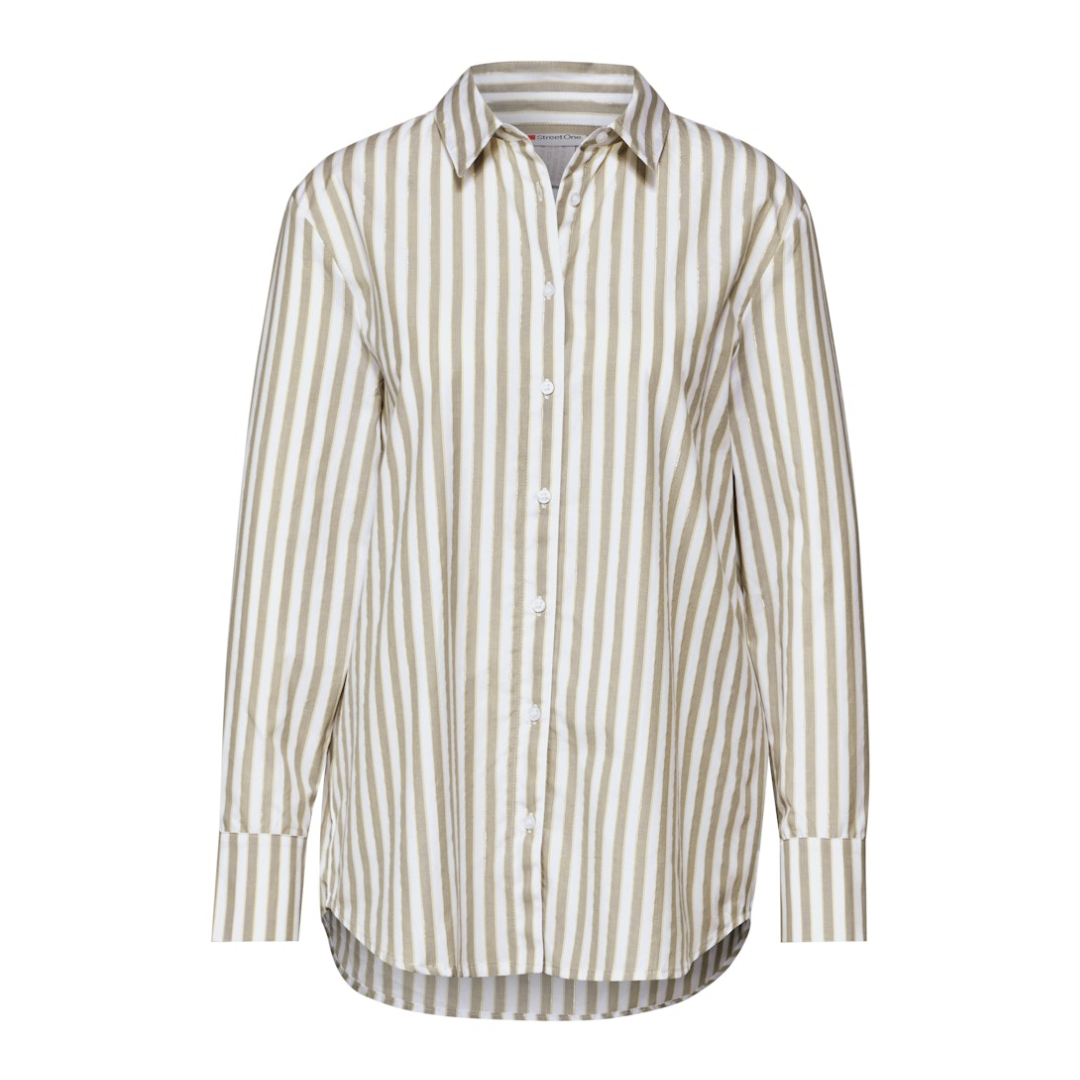 Street One Hemdbluse Gestreift Baumwolle-Polyester Breezy Beige