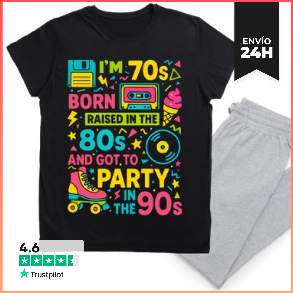 Pijama Nacido 70s Criado en 80s De Fiesta 90s laTostadora