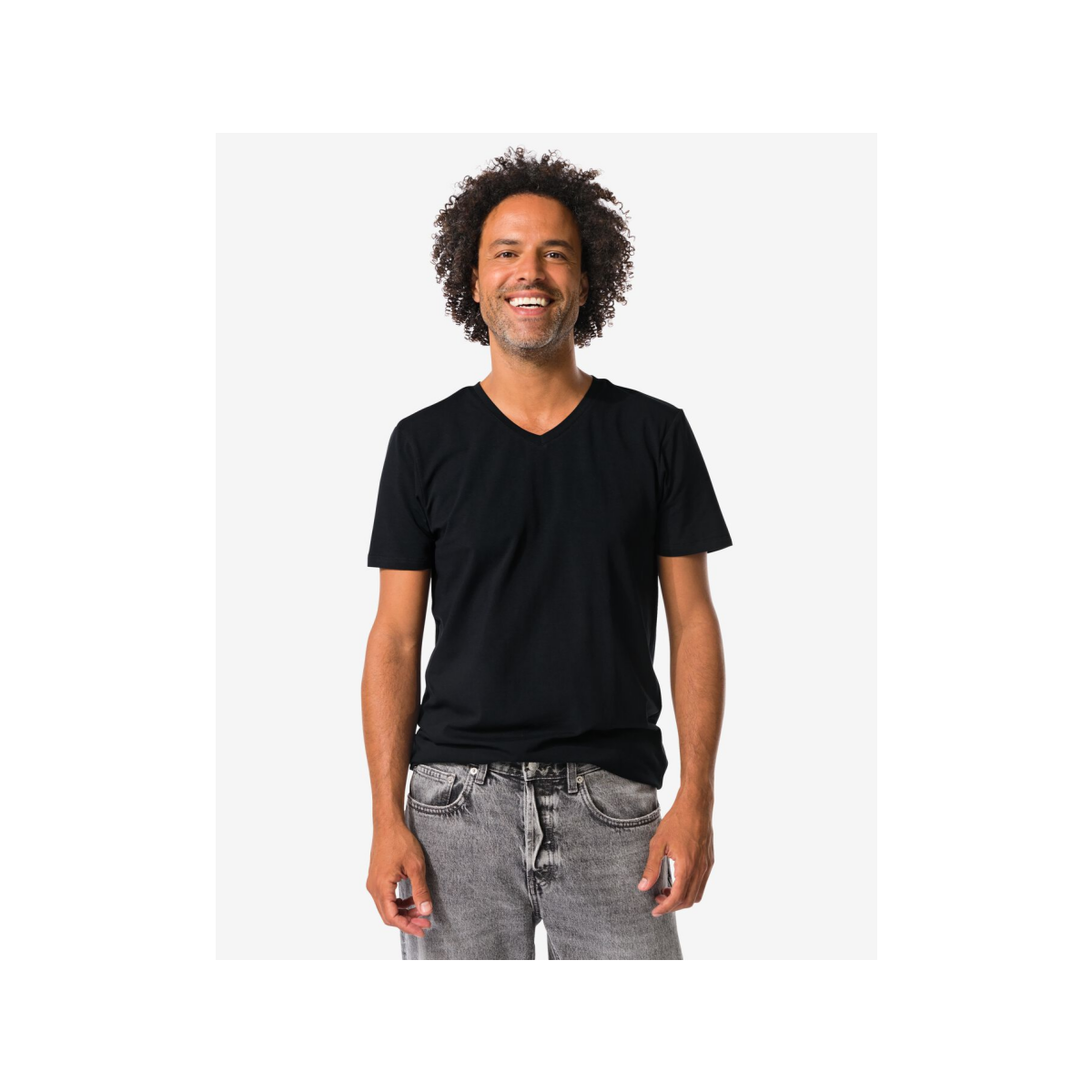 HEMA Heren T-shirts slimfit v-hals - 2 stuks zwart (zwart)