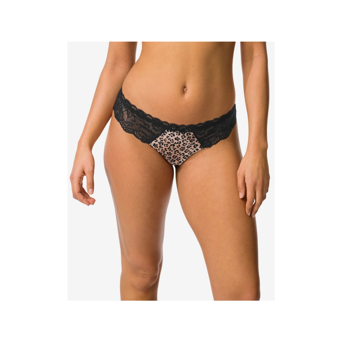 HEMA Damesstring micro met kant luipaard naturel (naturel)