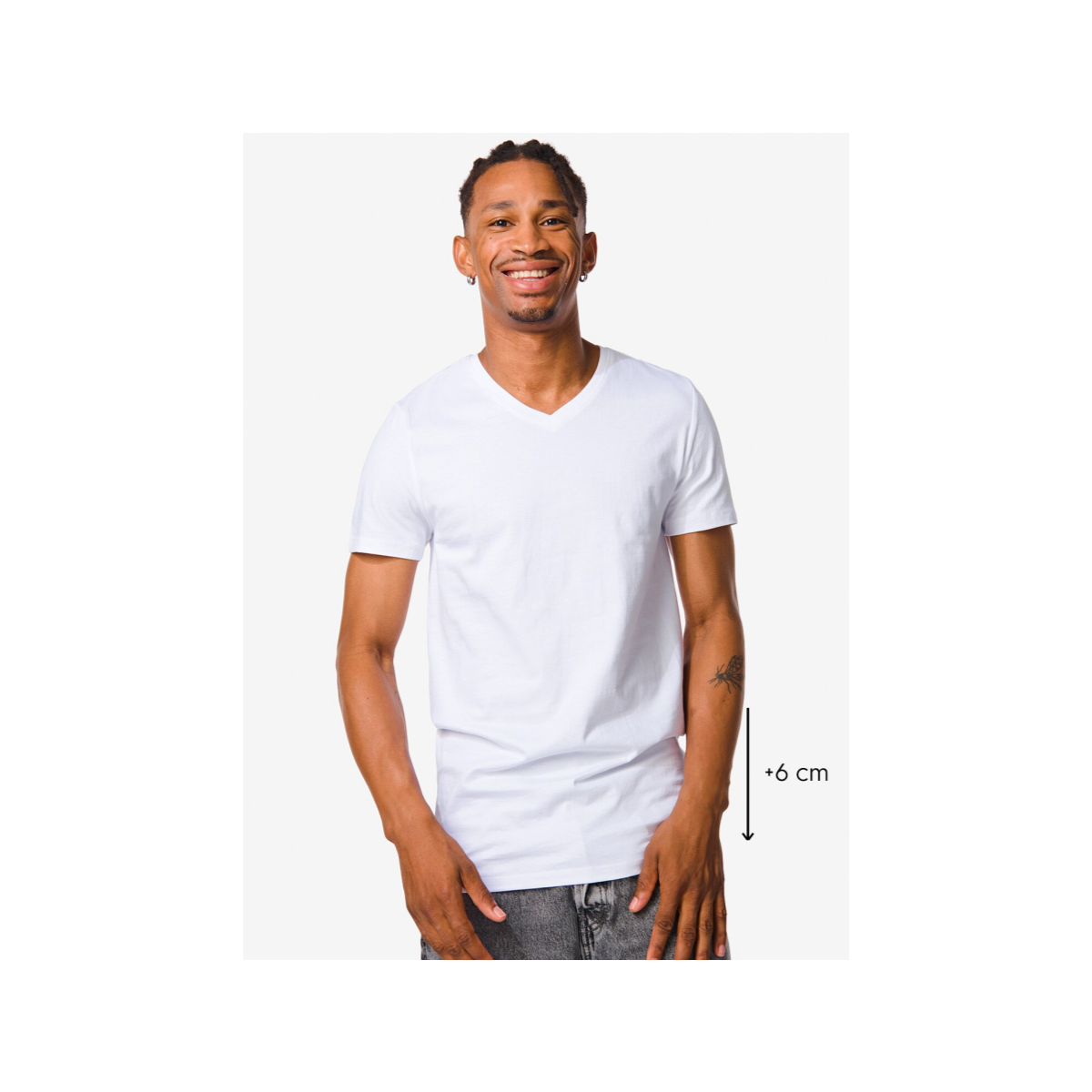 HEMA Heren t-shirt regular fit v-hals extra lang - 2 stuks wit (wit)