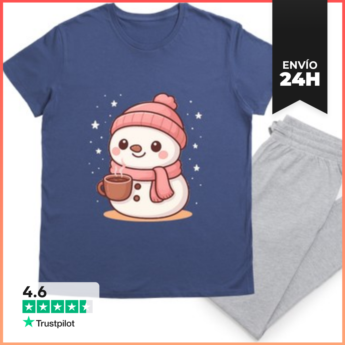 Pijama Ilustración Navideña Cute De Muñeco De Nieve Kawaii