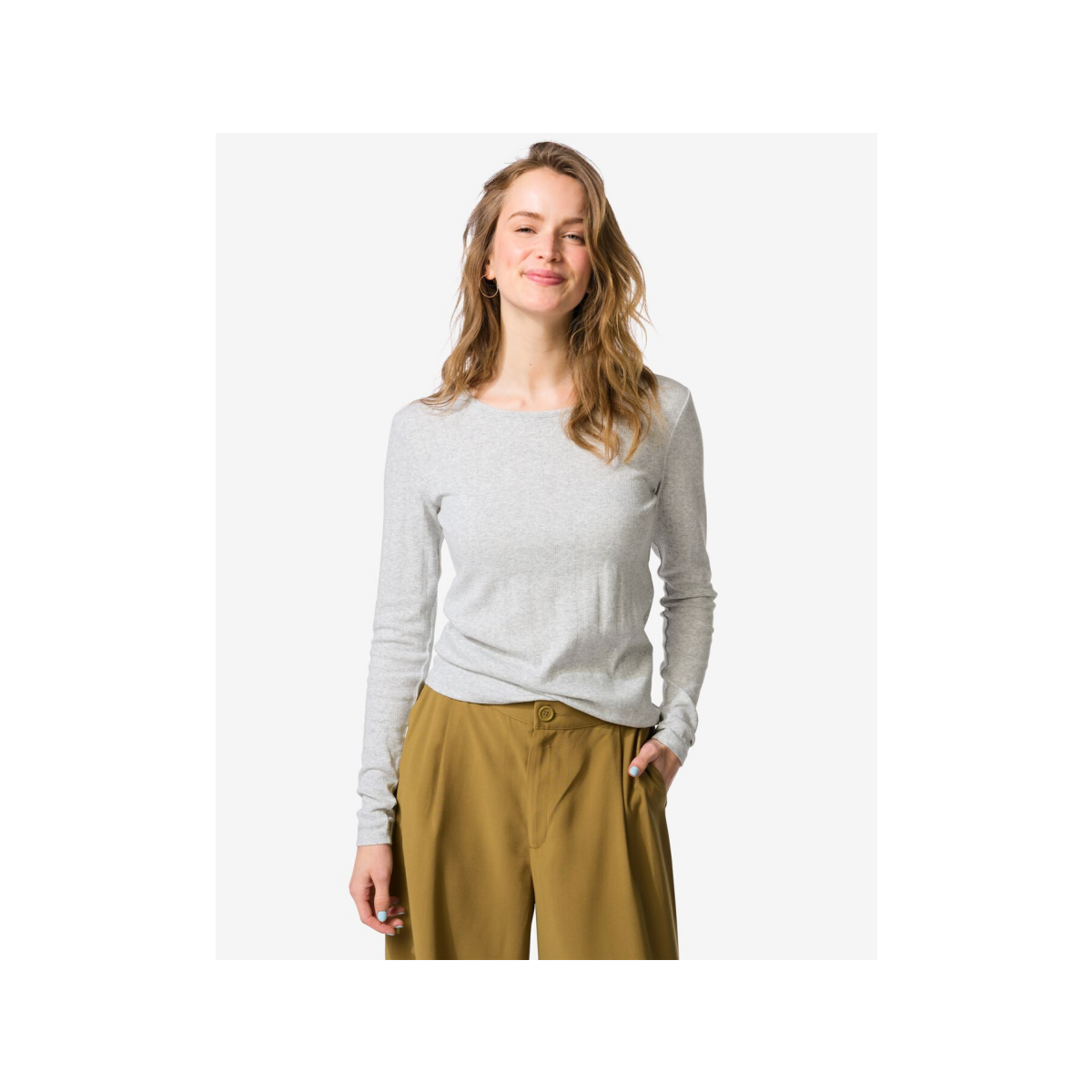 HEMA Dames T-shirt Colette ajour lichtgrijs (lichtgrijs)