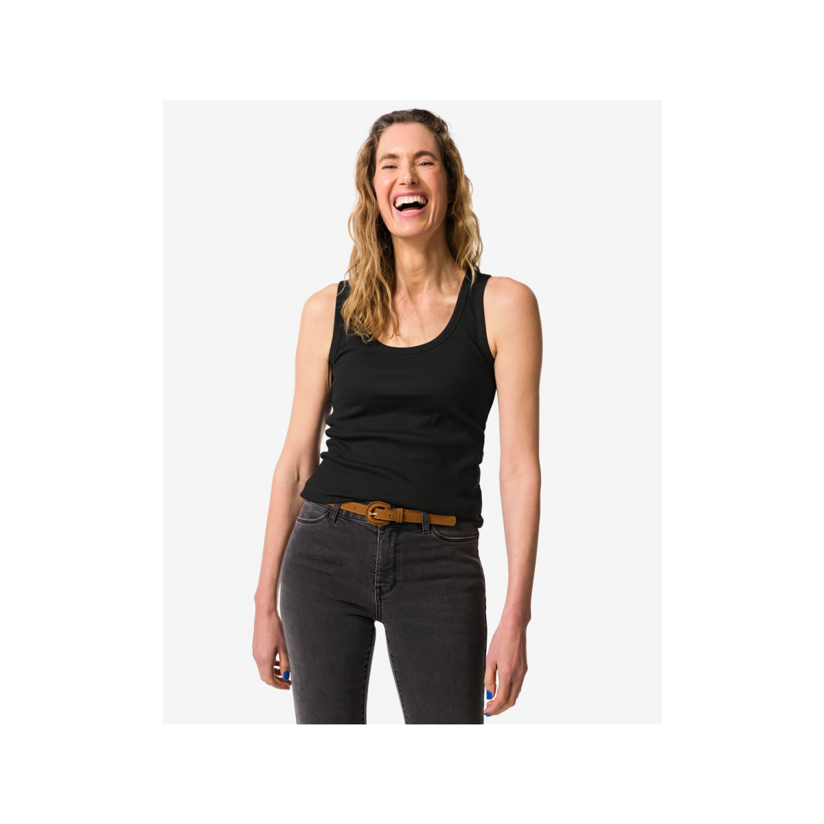 HEMA HEMA Dames Singlet Anouk Met Ribbels Zwart (zwart)
