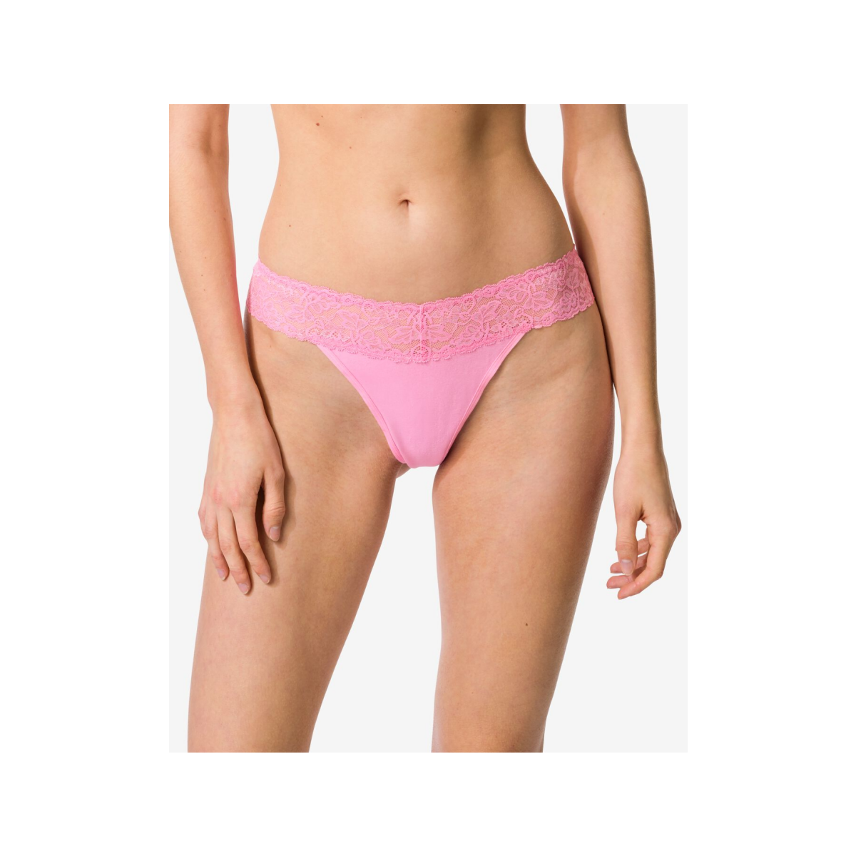 HEMA HEMA Damesstring Katoen Met Kant Roze (roze)