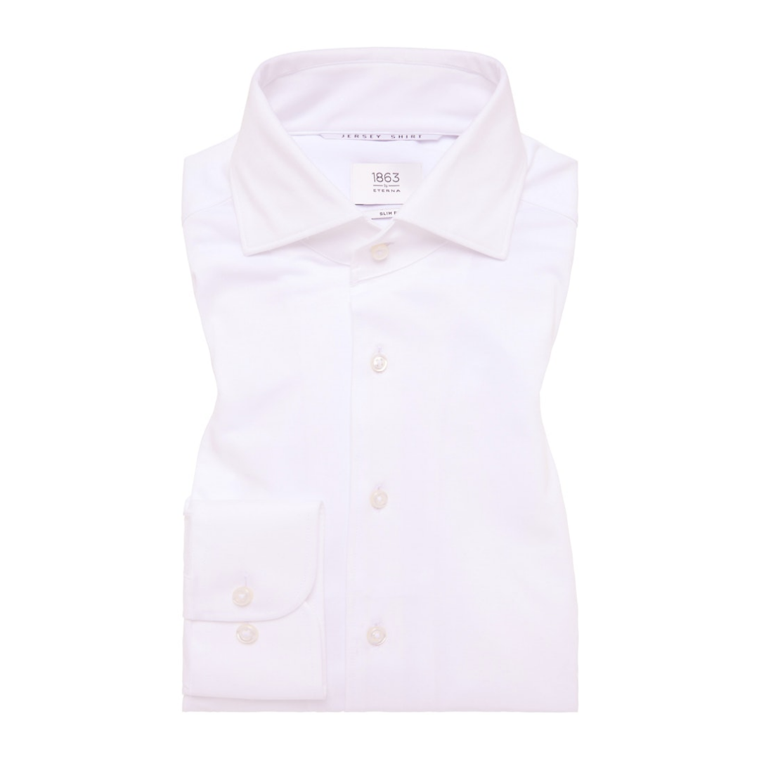 Eterna Hemd Single-Jersey Langarm Baumwolle-Polyester Weiß