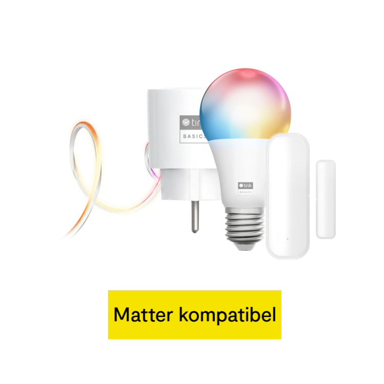 tink Basics Matter Set - mit Neon Light Strip + White & Color E27 Bulb + Plug + Door & Window Sensor