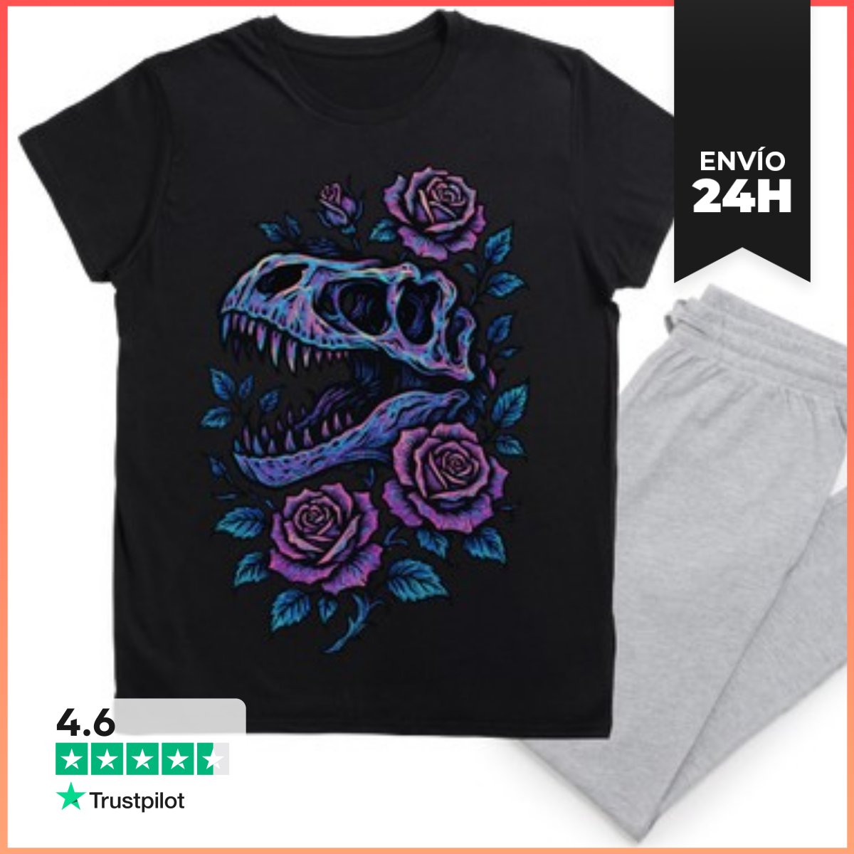 Pijama Cráneo De Dinosaurio Rosa Floral Gótico LaTostadora