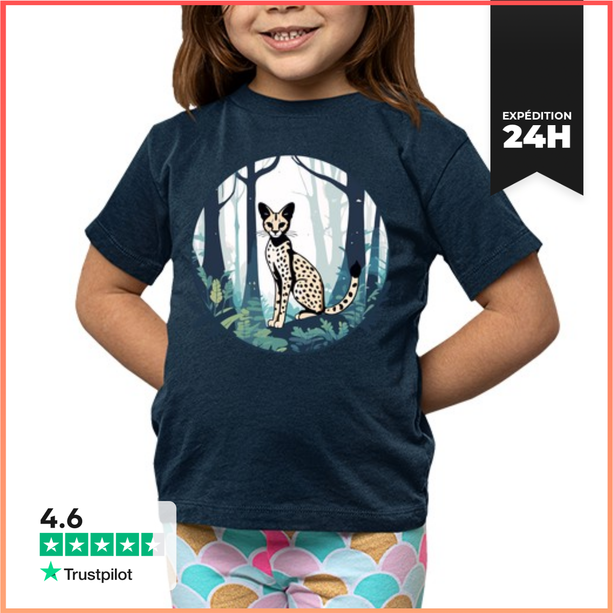 Tee Shirt Pour Enfant Manche Courte Serval Dans La ForêT En Can-image