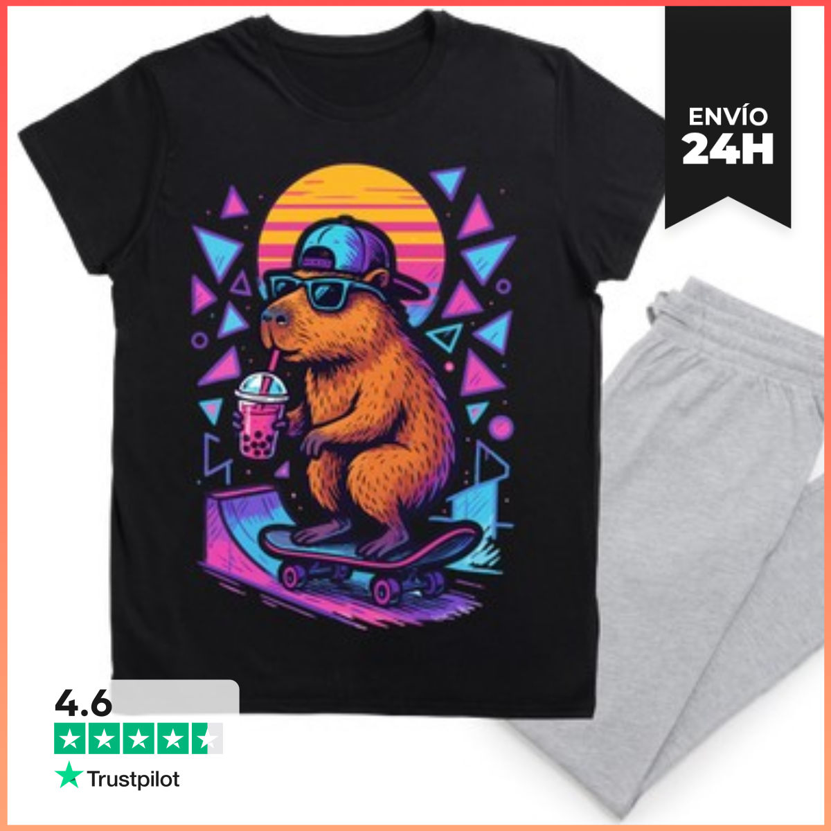 Pijama Carpincho patinador bebiendo té de burb laTostadora