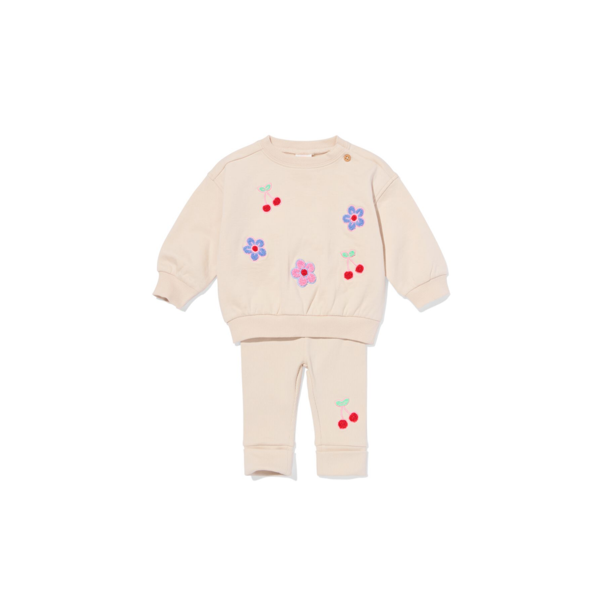 HEMA Babykledingset sweatstof bloemen ecru (ecru)
