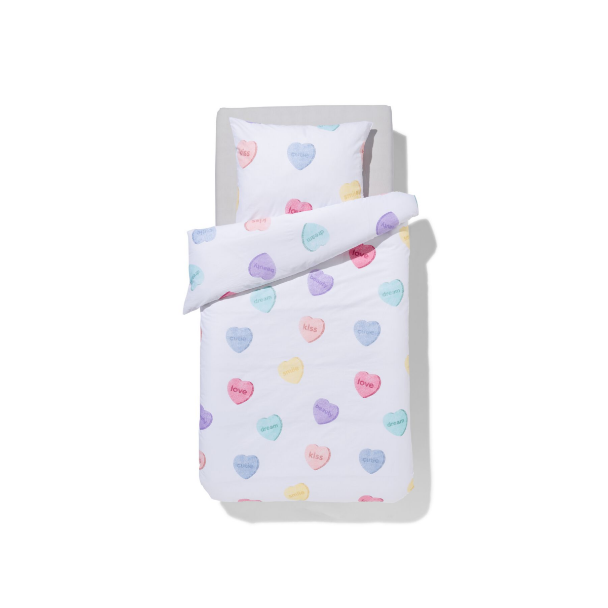 HEMA HEMA Kinderdekbedovertrek 140x200cm Zacht Katoen Hartjes (multi)