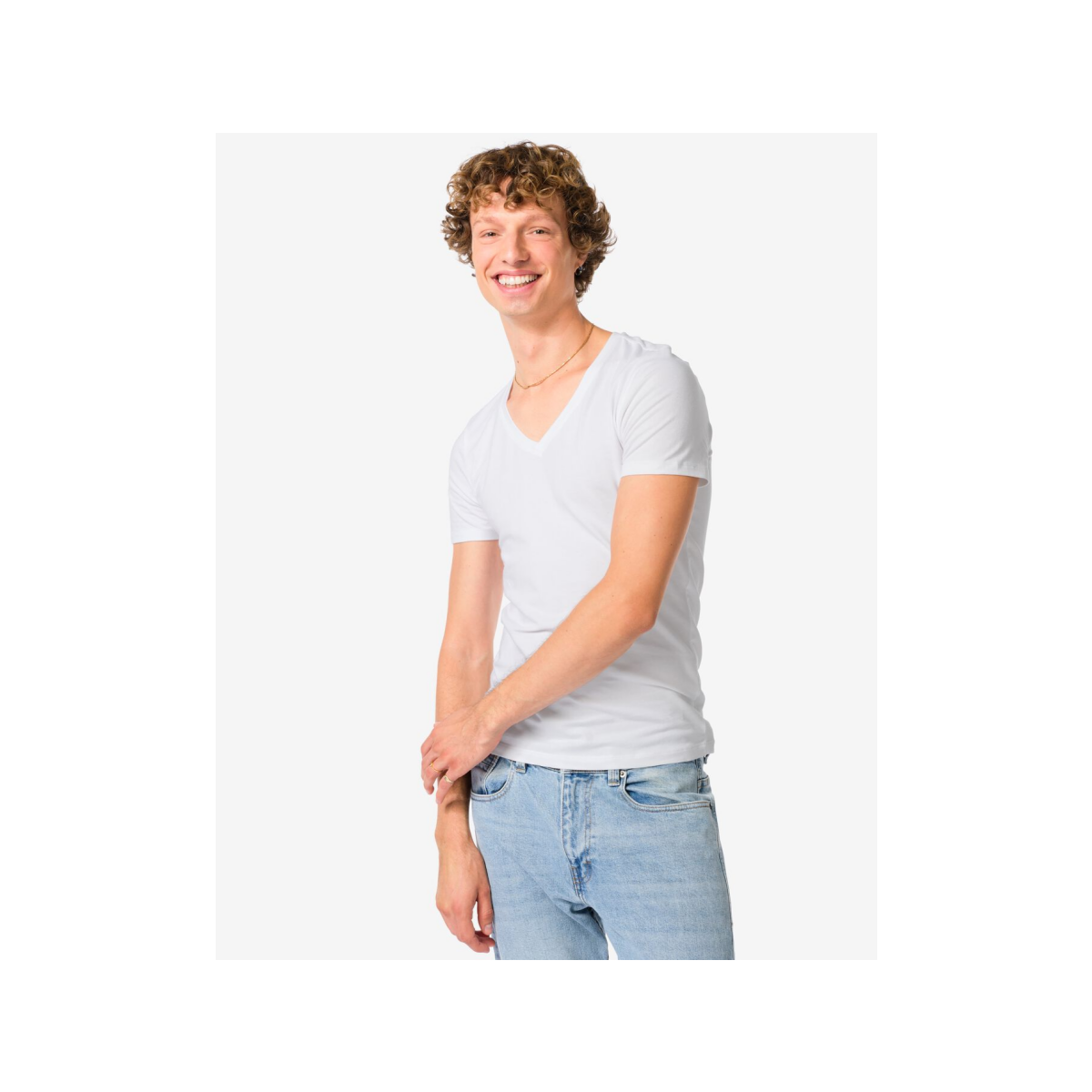 HEMA Heren T-shirts slim fit diepe v-hals - 2 stuks wit (wit)