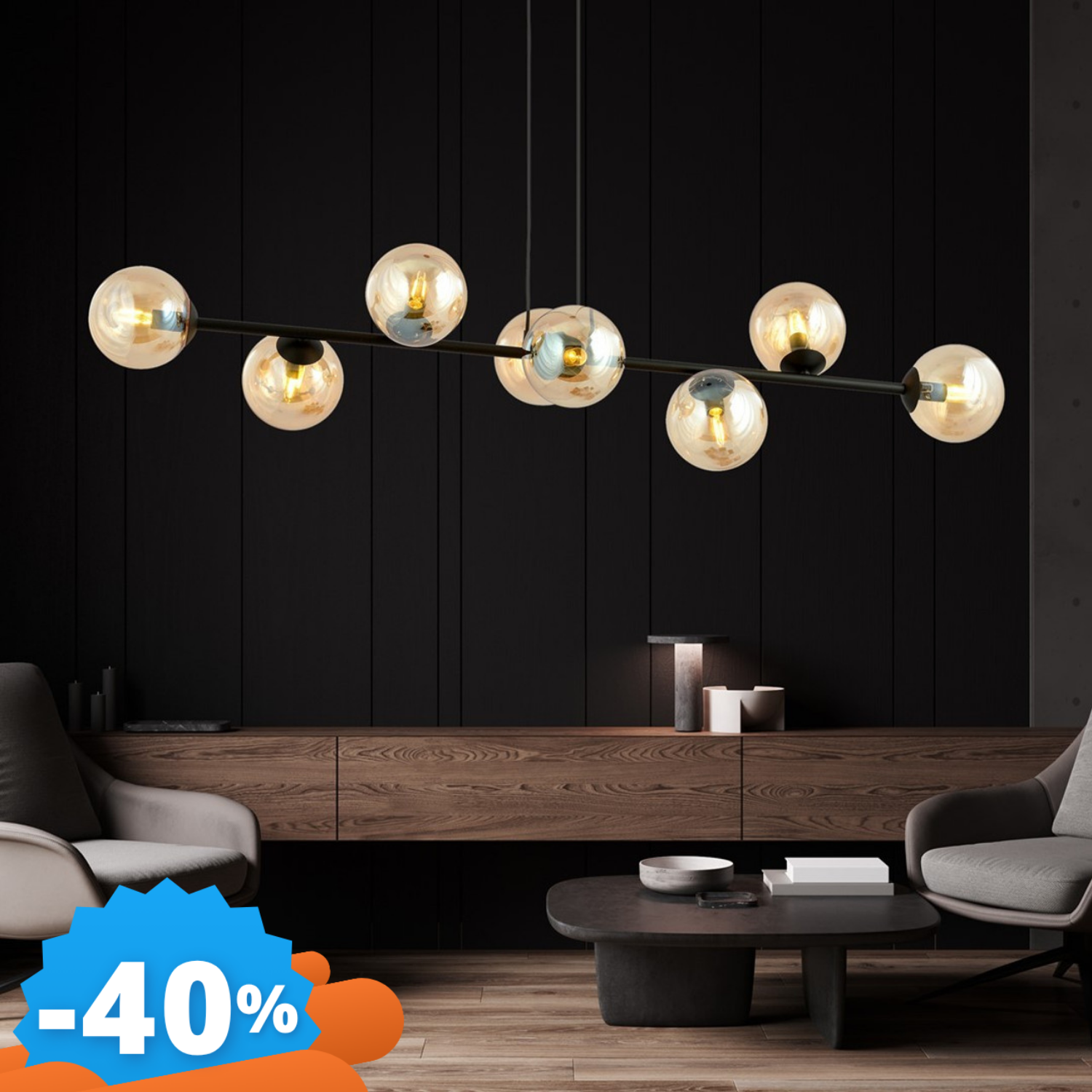Emibig Lighting Rossi Lampadario A Sospensione 8 Grafite E Miele