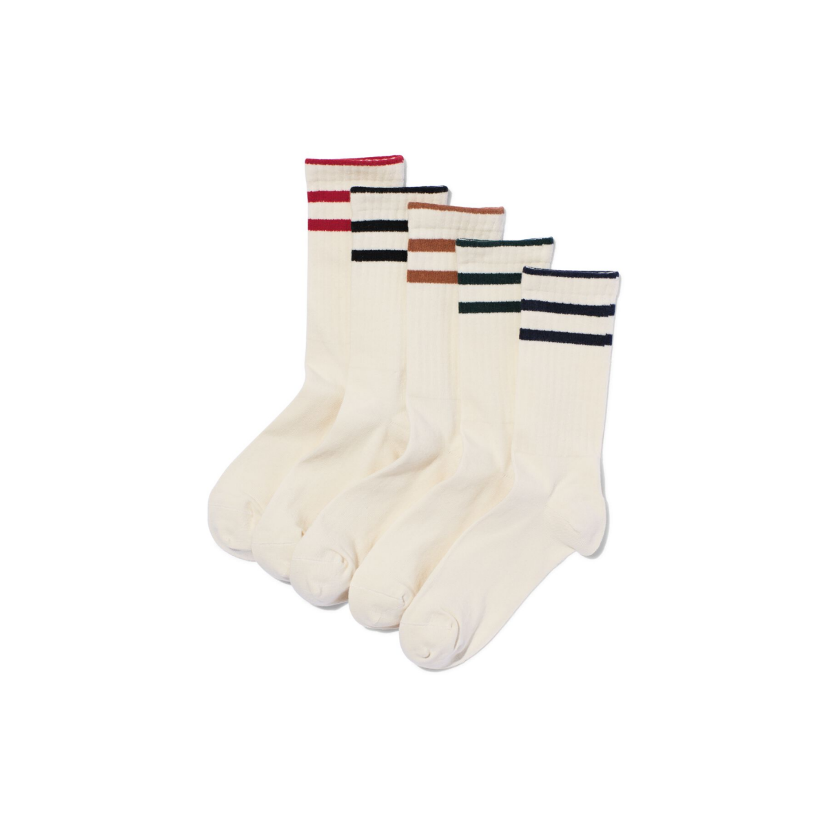 HEMA Sokken met katoen rib strepen - 5 paar gebroken wit (gebroken wit)