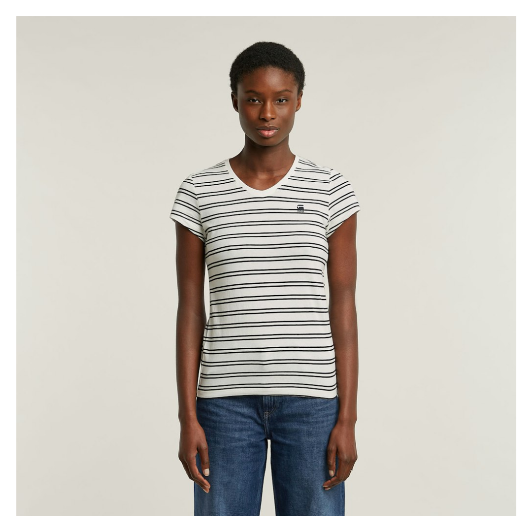 G-star Raw - Damen T-Shirt - milk-dk black double stripe - Größe: L - bei Tara-M
