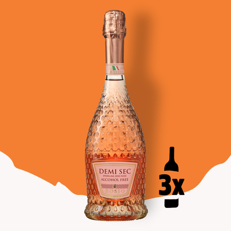 3 flessen Bosio Demi Sec Sparkling Rosé 0.0% Probeerpakket
