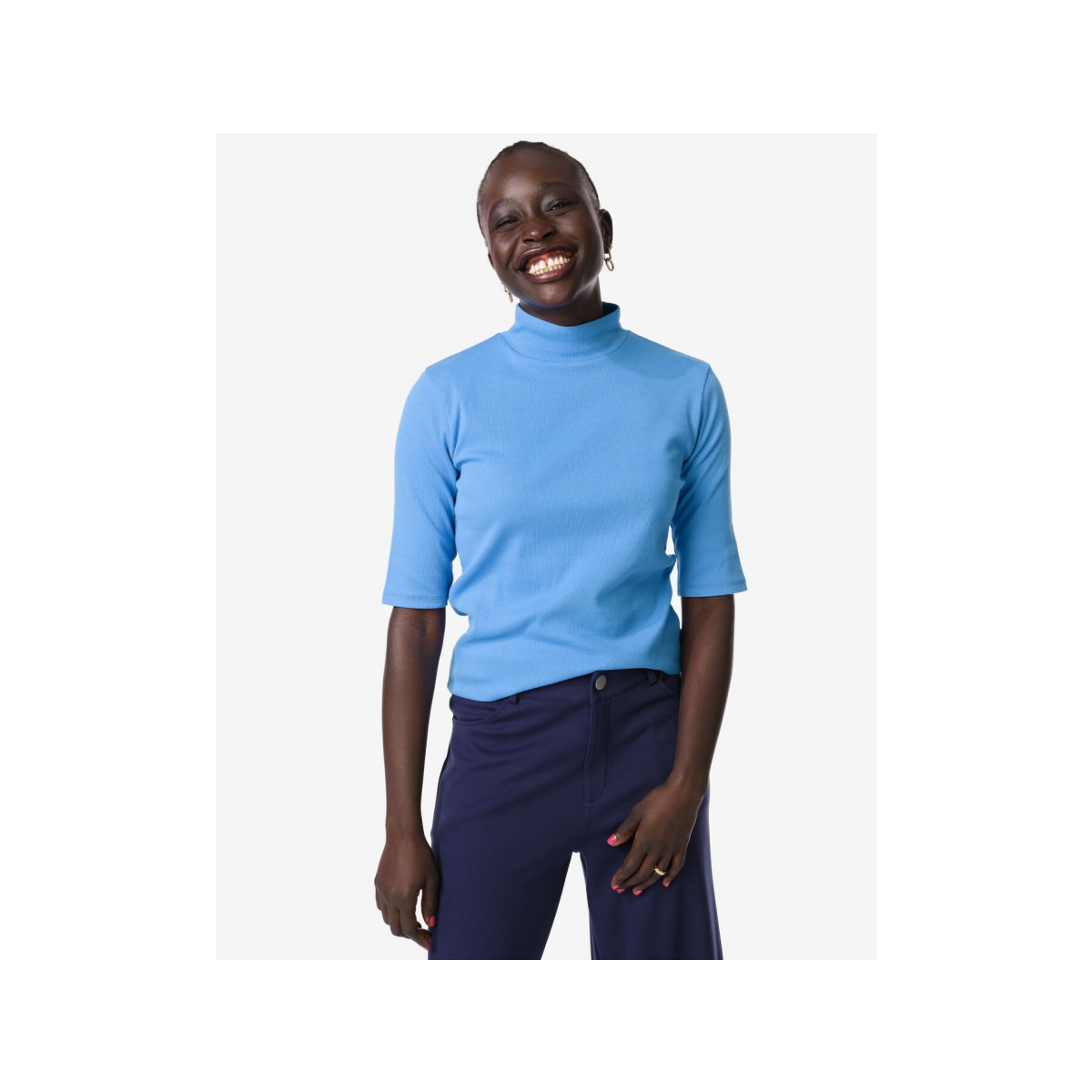 HEMA HEMA Dames T-shirt Clara Rib Blauw (blauw)