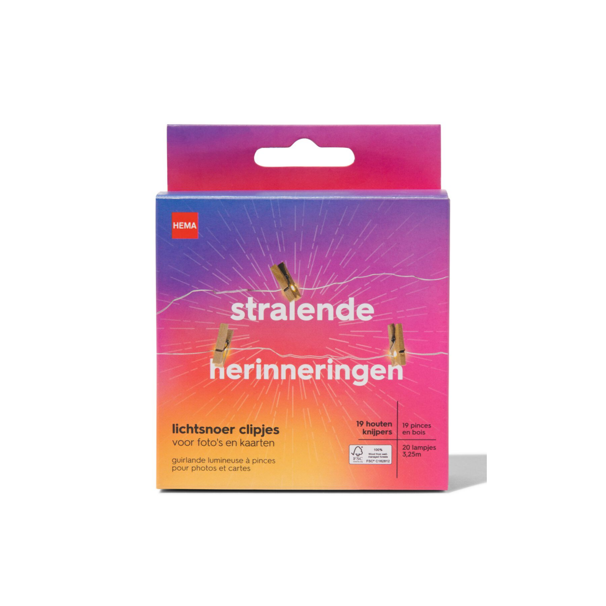 HEMA HEMA Lichtsnoer 3.25m Met 20 Lampjes En 19 Clipjes Hout