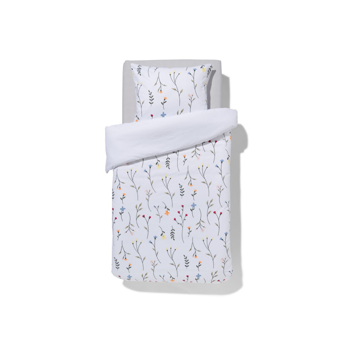 HEMA HEMA Dekbedovertrek 140x200/220cm Zacht Katoen Veldbloemen Wit (wit)