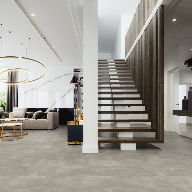 Dalle rectangulaire de sol PVC effet béton clipsable rock taupe Gerflor - 73 cm x 39.9 cm x 0.57 cm