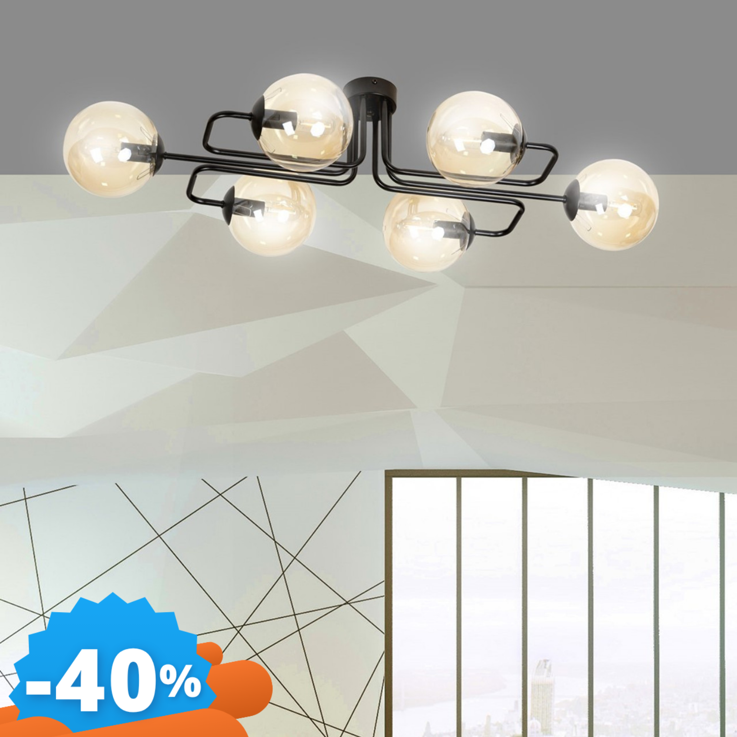 Emibig Lighting Lampadario Da Soffitto Brendi 6 In Acciaio E Vetro 6Xe14