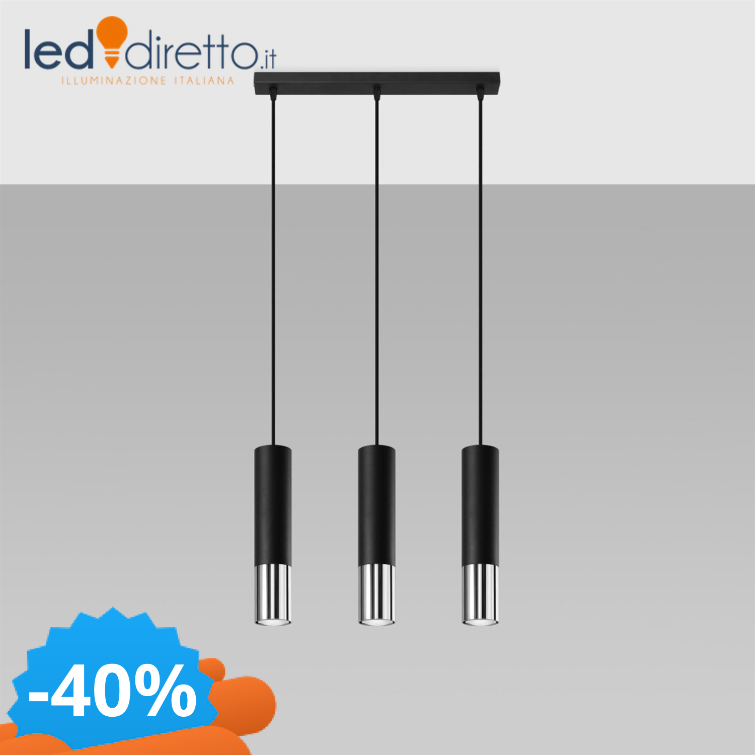 Sollux Lighting Nero Lampada A Sospensione Loopez Ocean Green A 3 Luci, Tubo Cromato Opaco, 45 Cm - Immagine 3