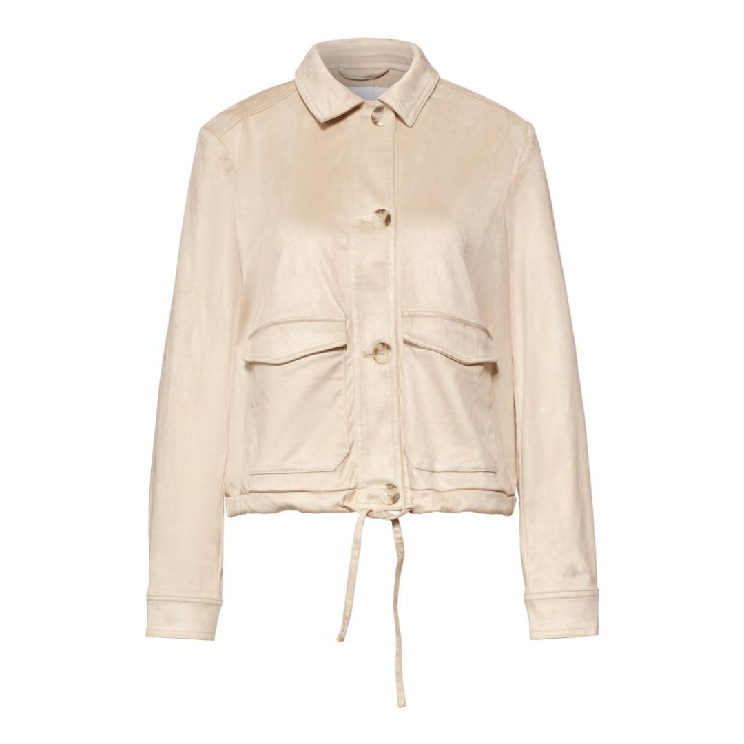 Street One Veloursjacke Hemdkragen Knopfleiste Polyester-Elasthan Clay Sand