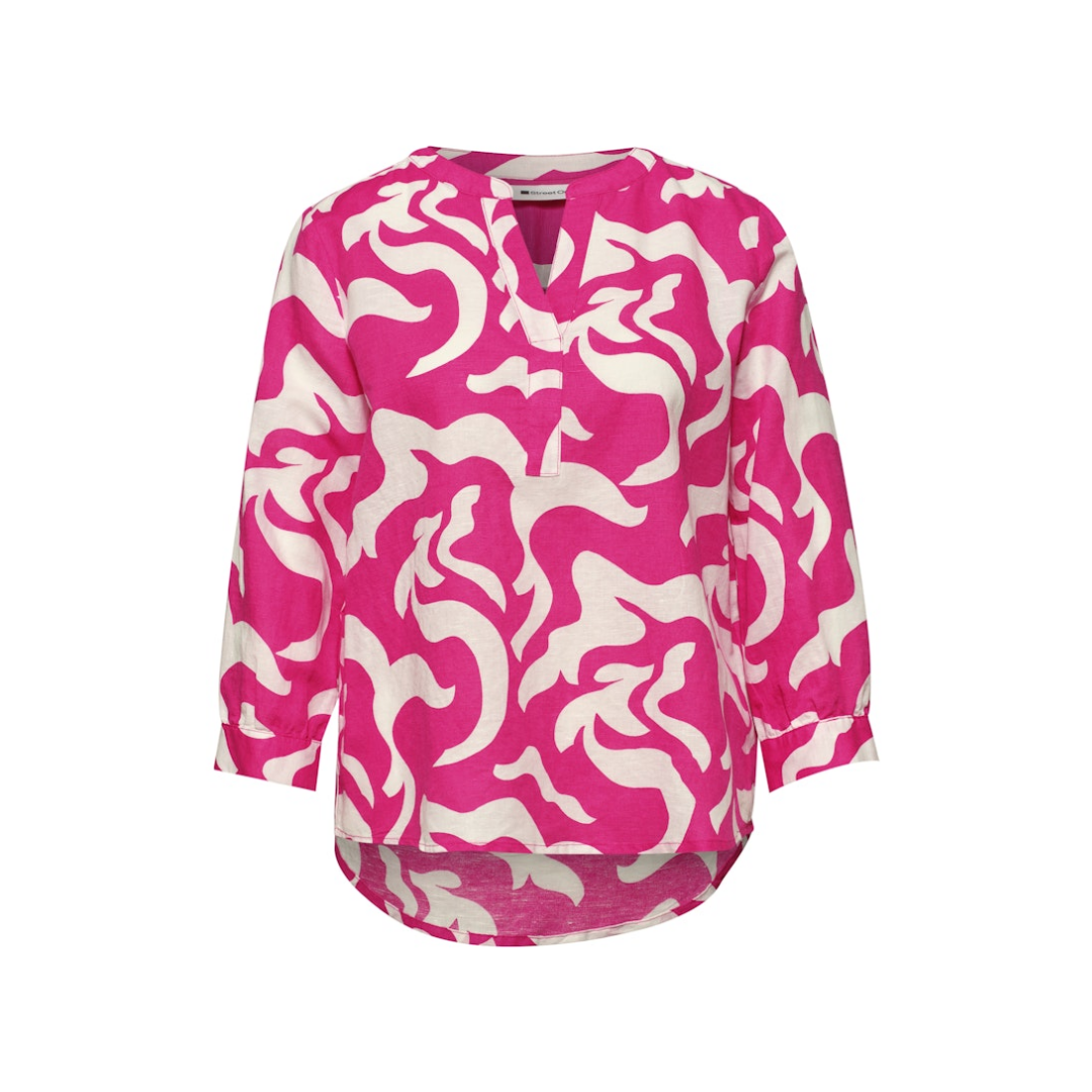Street One Gemusterte Bluse Split-Neck 3/4 Magenta Dream