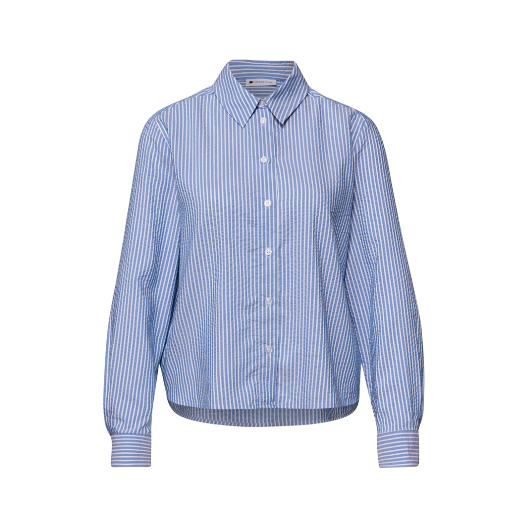 Street One Striped Seersucker Blouse Long Sleeve Original Blue