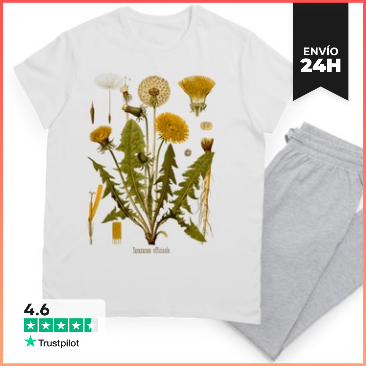 Pijama DIENTE DE LEÓN ilustración botánica antigua laTostadora