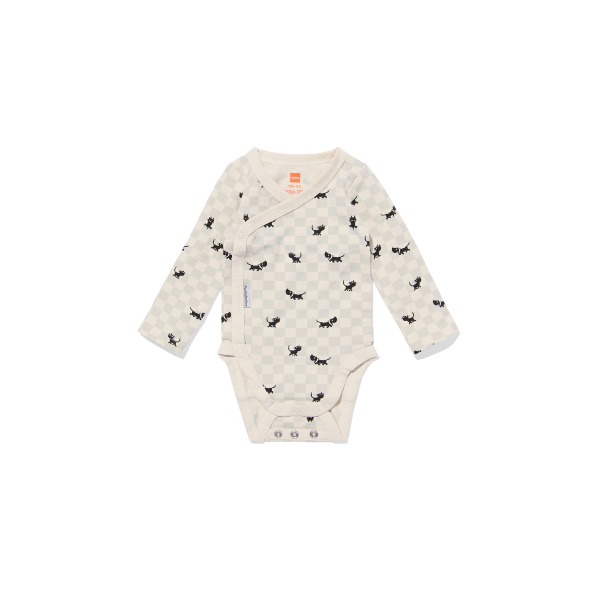 HEMA Takkie newborn meegroei overslagromper ruiten ecru (ecru)