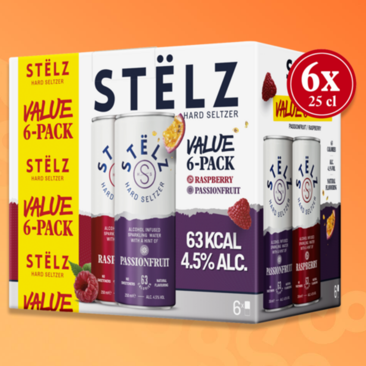 STËLZ Hard Seltzer Raspberry & Passionfruit 6 cans of 25 cl