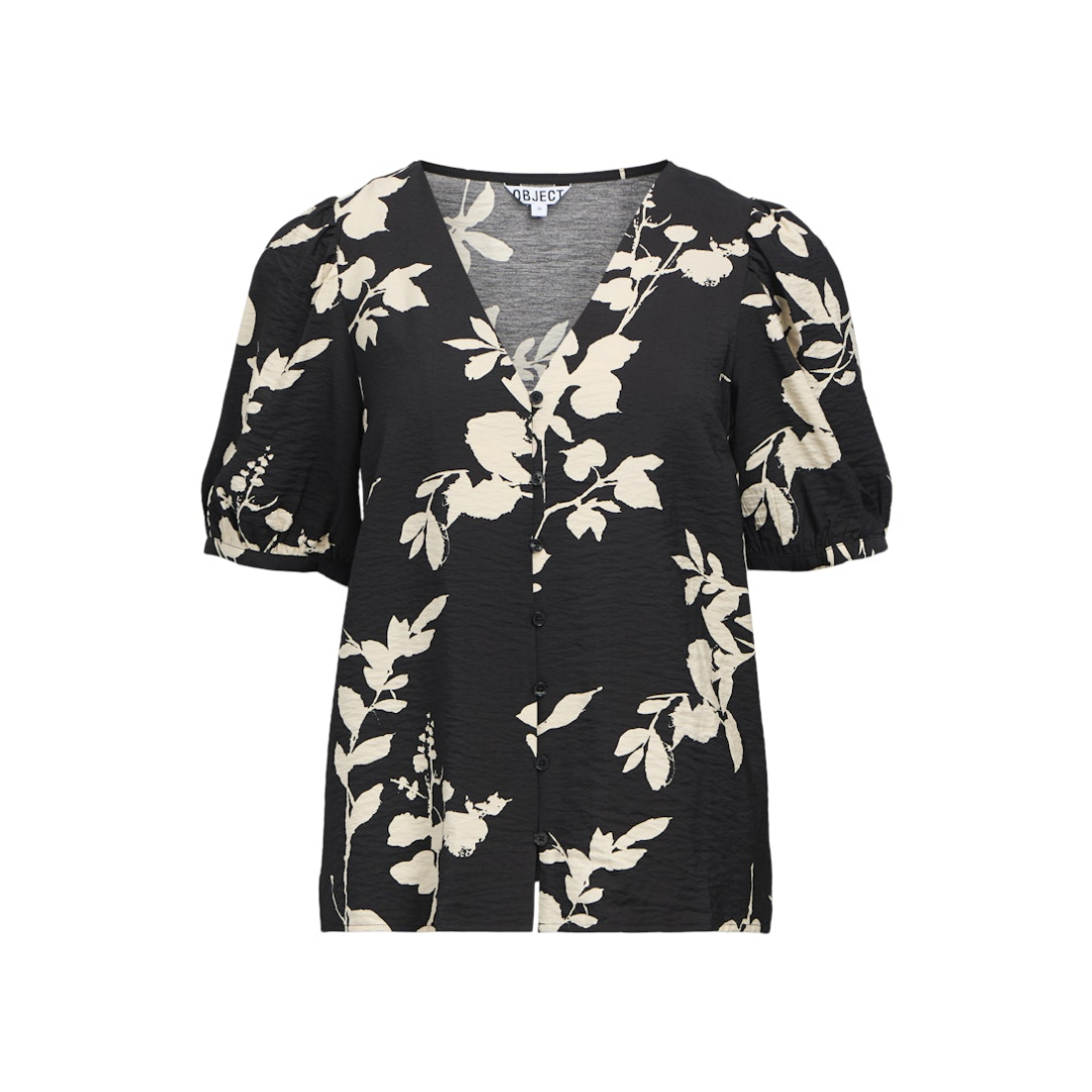 Object - Damen Kurzarmbluse - Schwarz - Größe: 42 - bei Tara-M