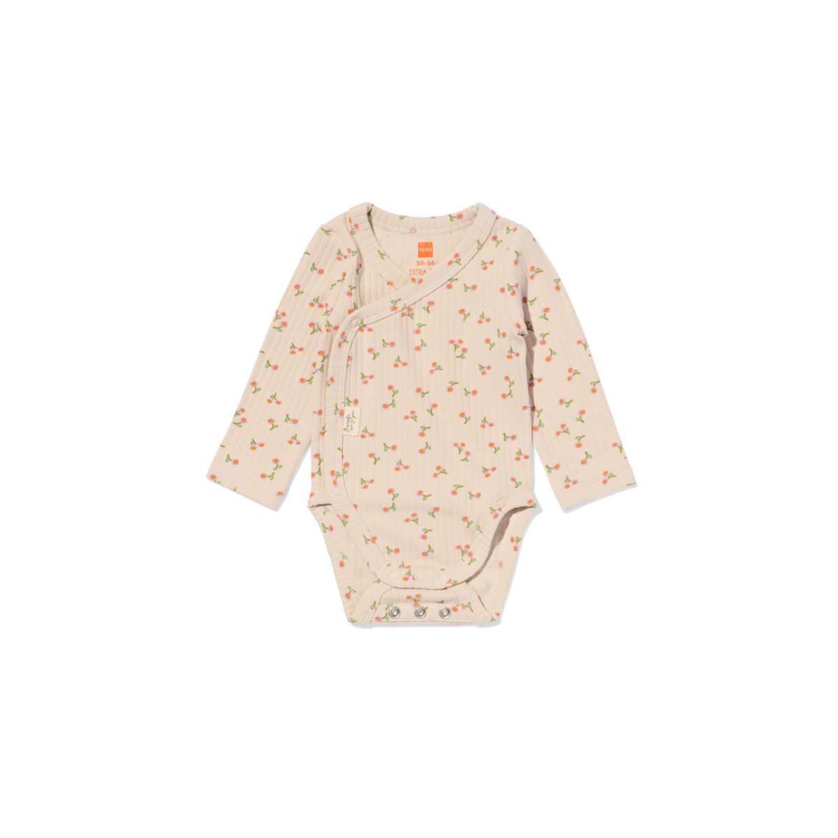 HEMA Newborn meegroei overslagromper rib bloemen ecru (ecru)