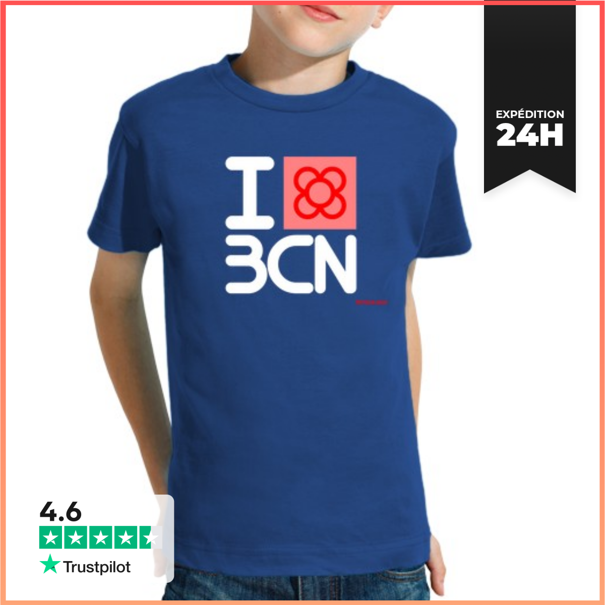 Tee Shirt Pour Enfant Manche Courte Je Aime Bcn-image
