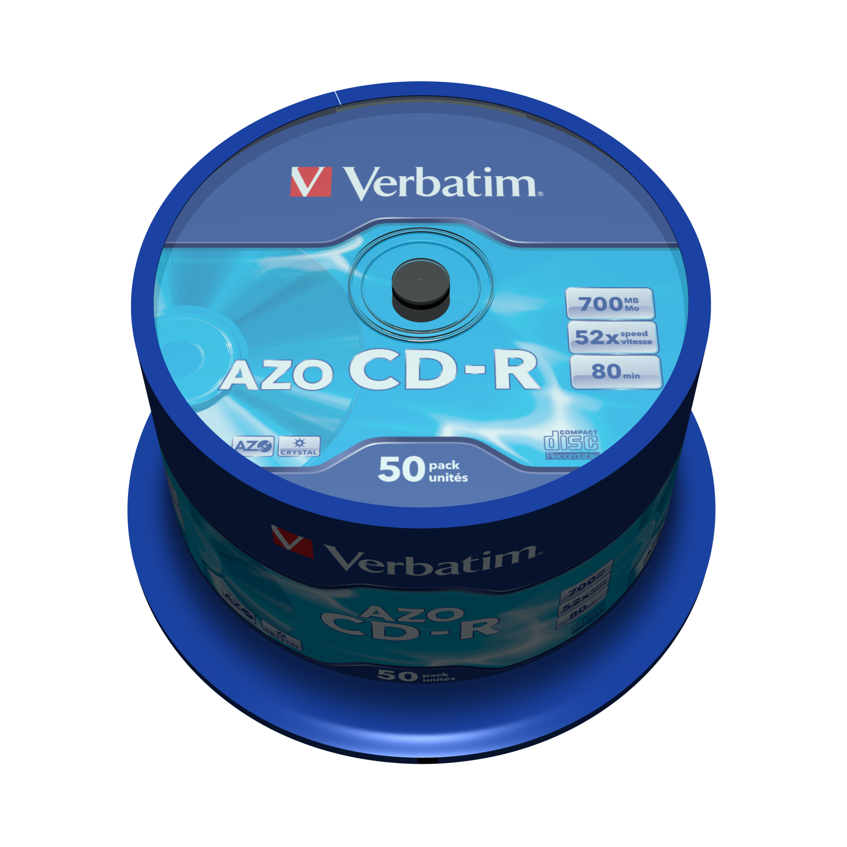 Verbatim CD-R AZO Crystal, 43343, CD-R, 120 mm, 700 MB, Spindel, 50 Stücke