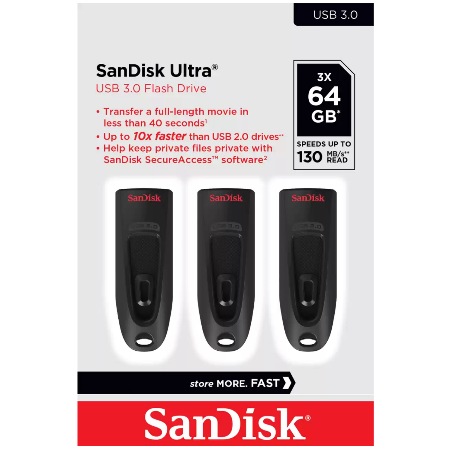 WD Ultrastar SanDisk Ultra, sdcz48-064g-g46t, 64 GB, USB Typ-A, 3.2 Gen 1 3.1 Gen 1, Dia, Schwarz