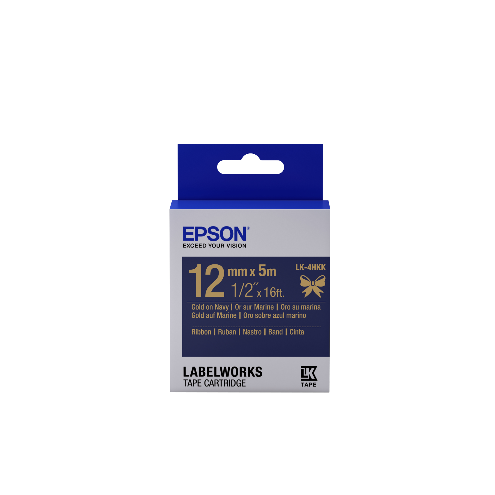 Epson Etikettenkassette, c53s654002, Satinband LK-4HKK Gold/Navyfarben 12 mm 5 m, Gold auf Marineblau, Japan